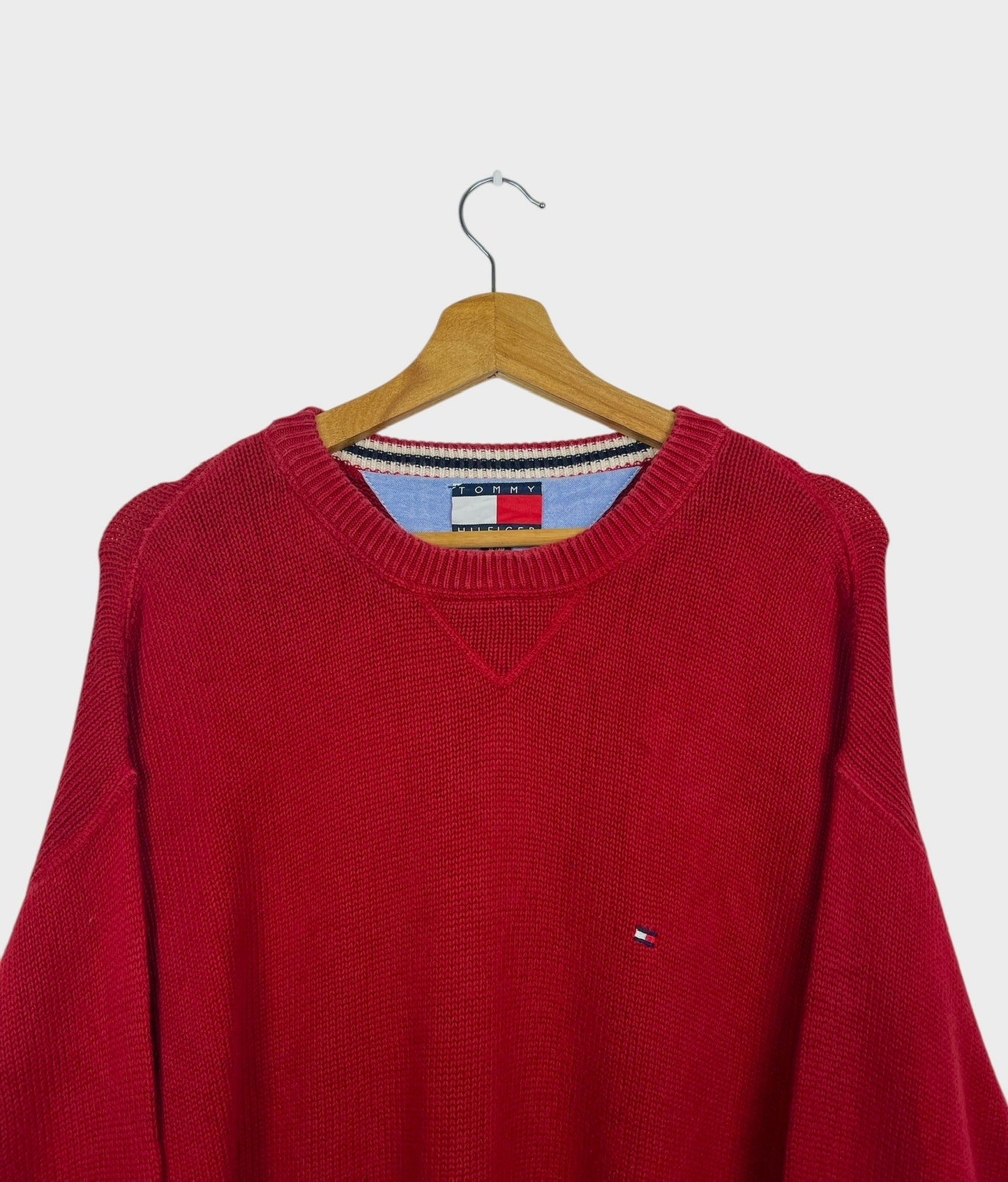 Pull Crewneck Léger Sweat Tommy Hilfiger Rouge Vintage - XL (B128)