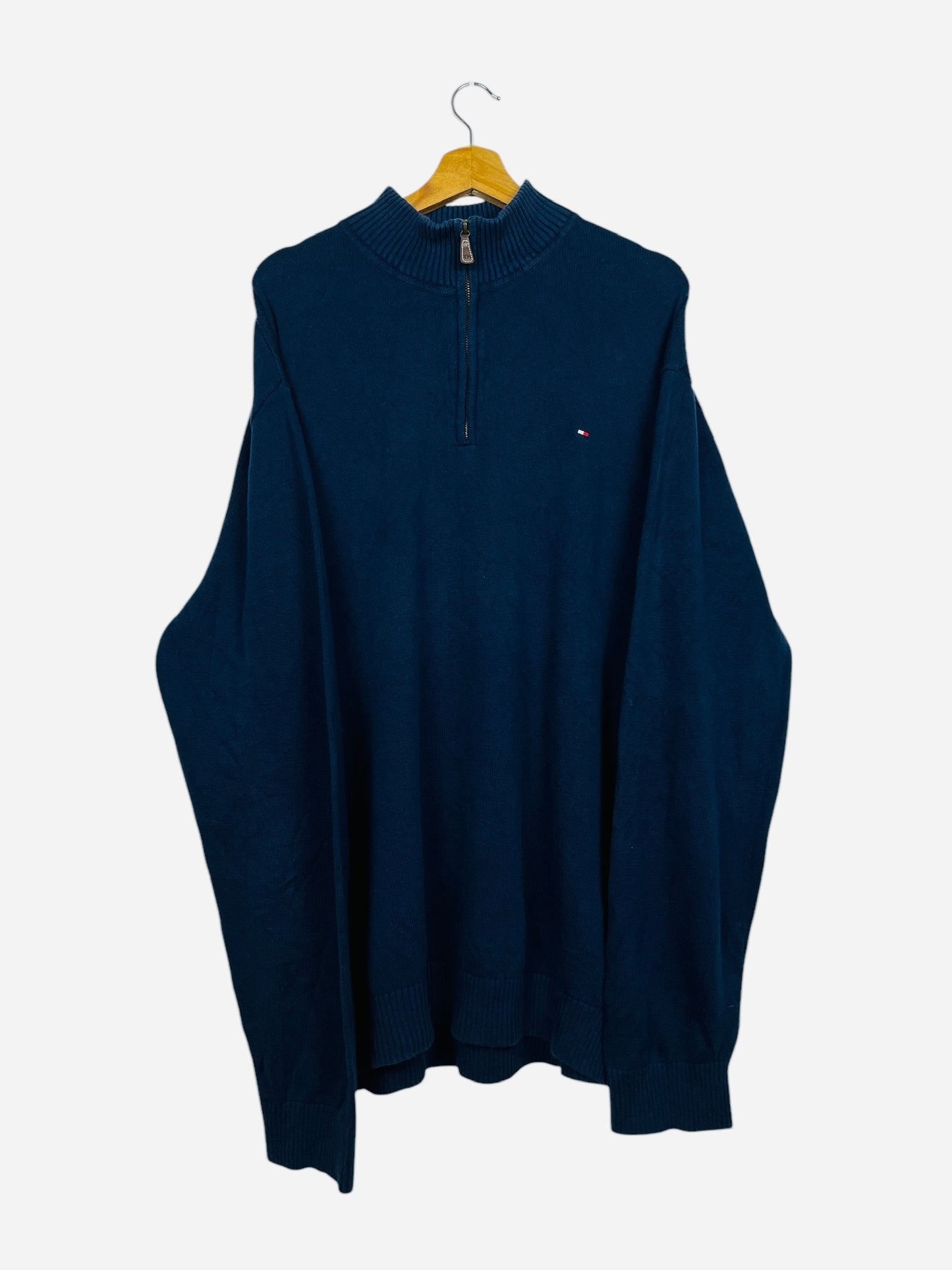 Pull 1/4 Zip Sweat Tommy Hilfiger Y2K Style Bleu Marine Class Vintage - XXL (B129)