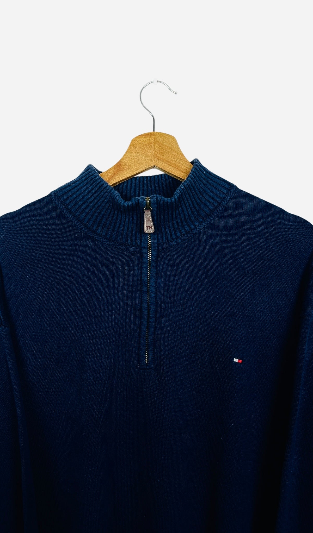 Pull 1/4 Zip Sweat Tommy Hilfiger Y2K Style Bleu Marine Class Vintage - XXL (B129)