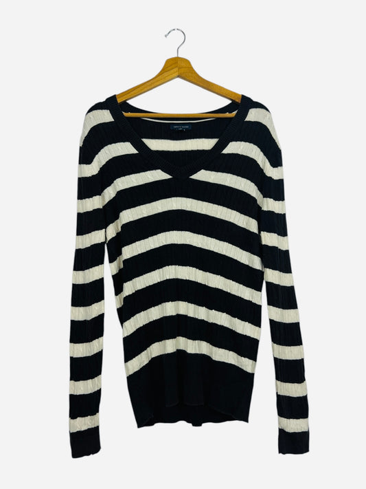 Pull Crewneck Col V Sweat Tommy Hilfiger Beige & Noir Vintage - XL (B116)
